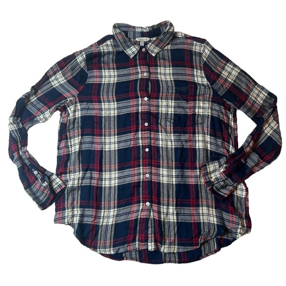 Lucky Brand Women’s XL Button Up Tartan Plaid Flannel Longsleeve Western Red - Picture 1 of 10